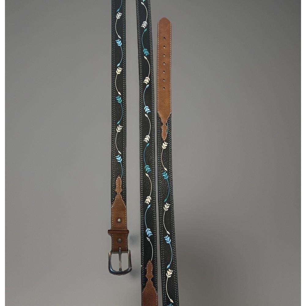 Youth / Kids Western Leather Belt  Silver & Turquoise Design Girls L 28"-32"‎